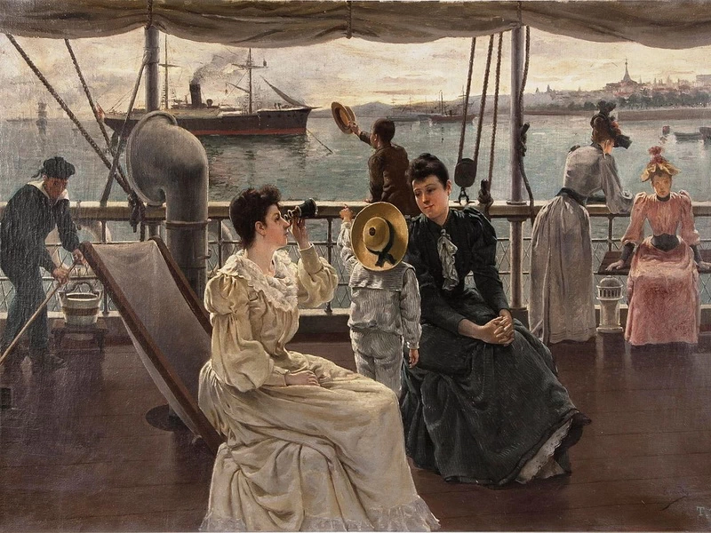 1853-José Bermudo Mateos - Un gruppo di persone sul cassero di una nave